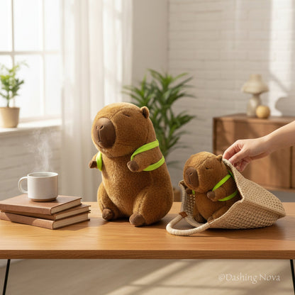 Cuddly Capybara Stuffed Animal with Playful Turtle Backpack