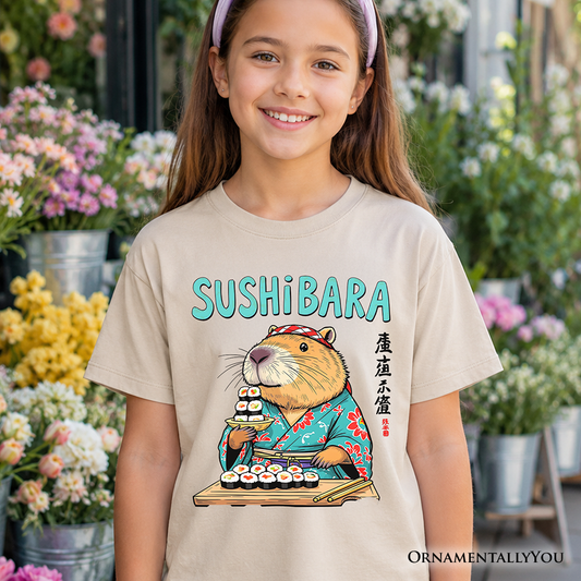 Sushibara Capybara Kids T-Shirt, Funny Sushi Animal Tee for Youth