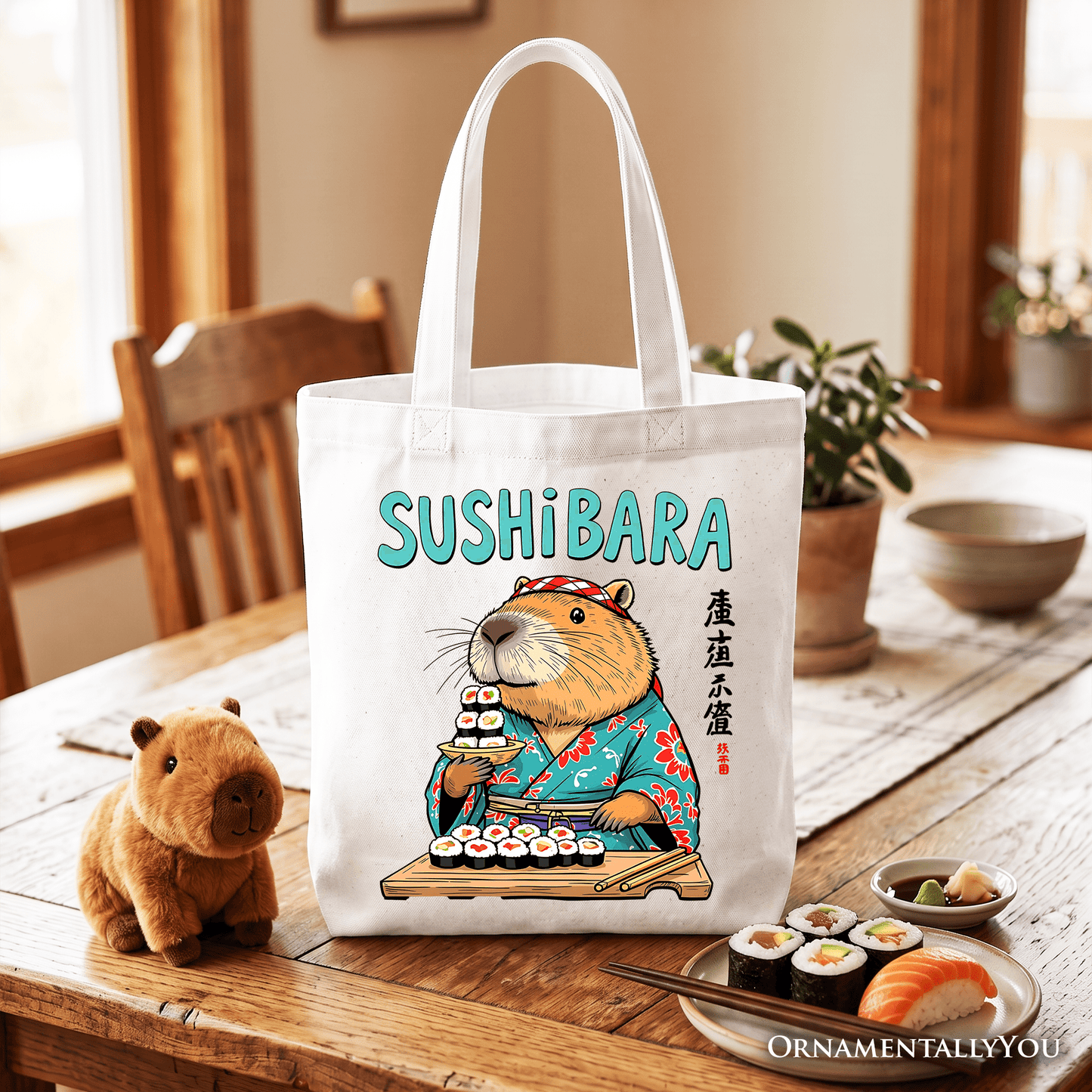 Sushibara Capybara Tote Bag, Funny Sushi Animal Gift Shopper