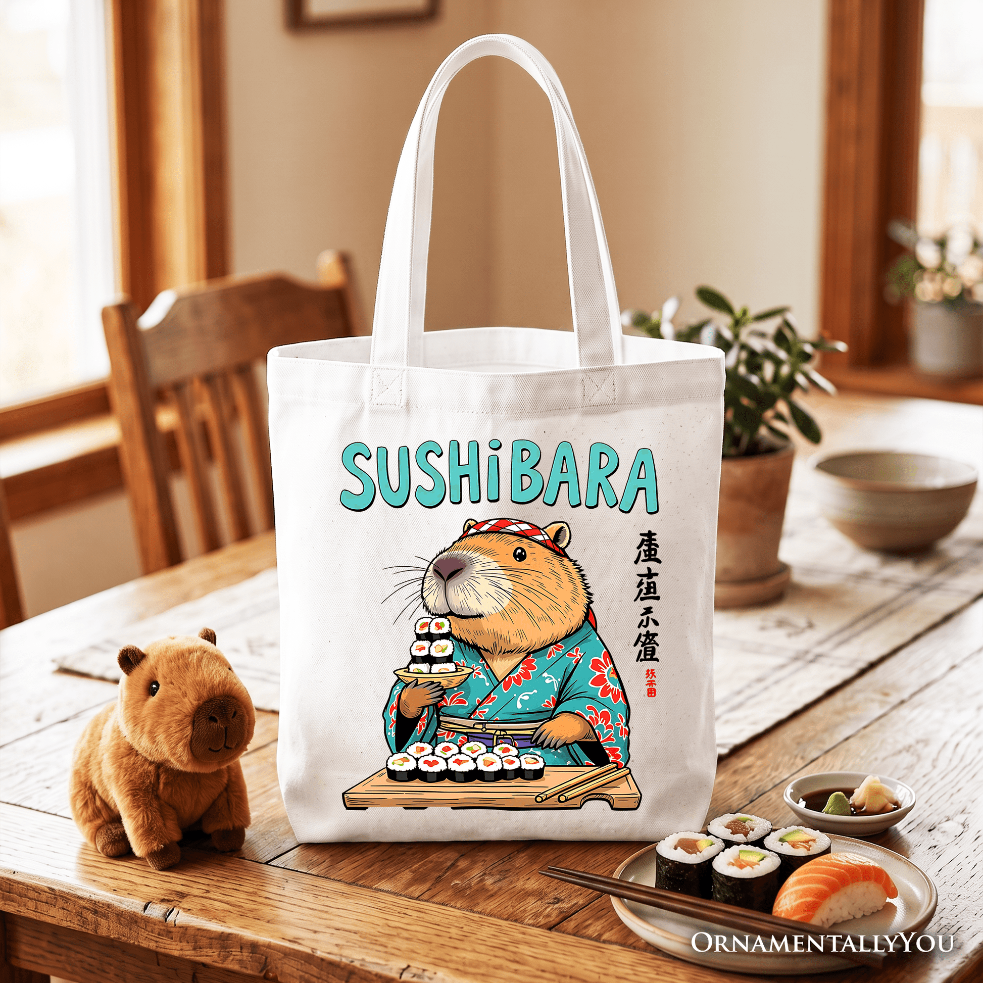 Sushibara Capybara Tote Bag, Funny Sushi Animal Gift Shopper