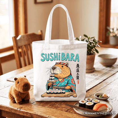 Sushibara Capybara Tote Bag, Funny Sushi Animal Gift Shopper