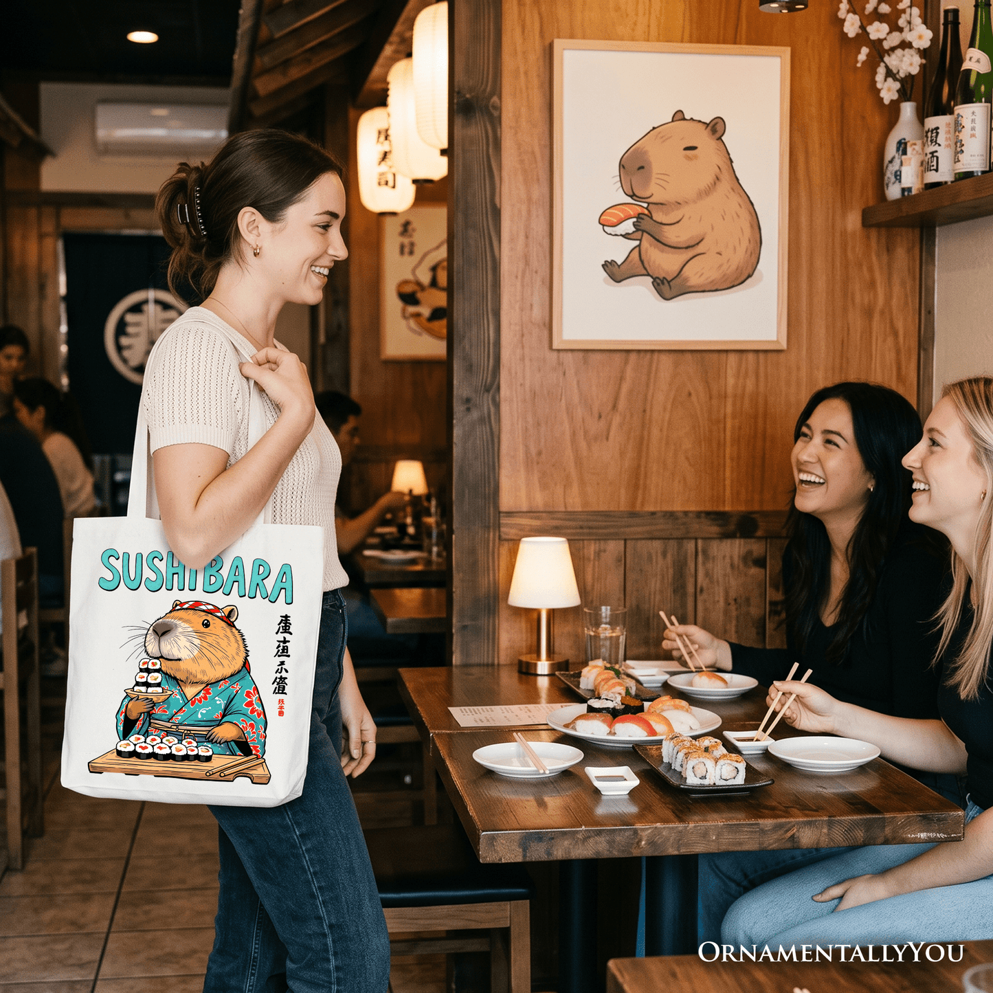 Sushibara Capybara Tote Bag, Funny Sushi Animal Gift Shopper