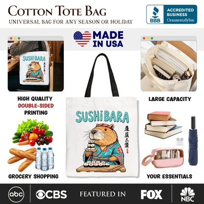Sushibara Capybara Tote Bag, Funny Sushi Animal Gift Shopper