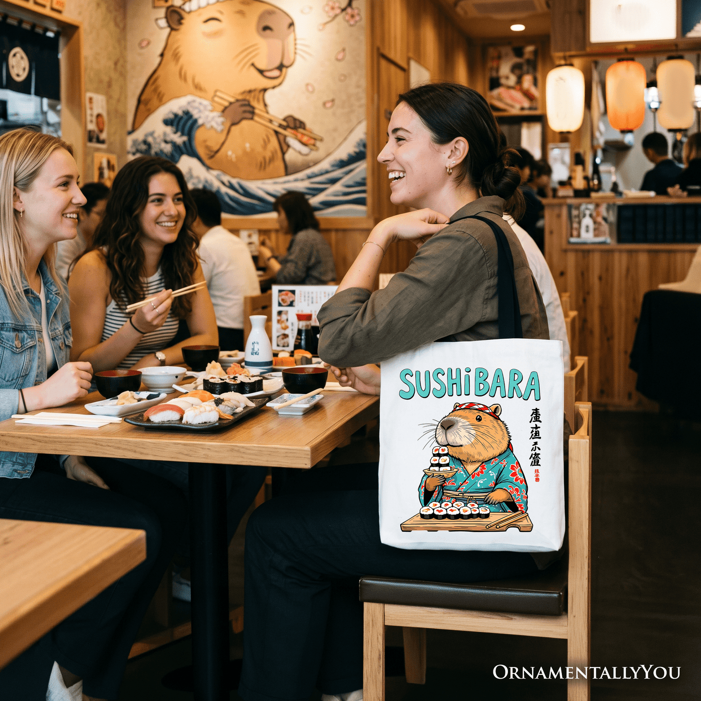 Sushibara Capybara Tote Bag, Funny Sushi Animal Gift Shopper