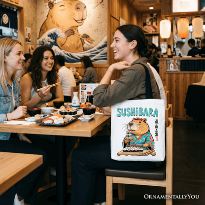 Sushibara Capybara Tote Bag, Funny Sushi Animal Gift Shopper