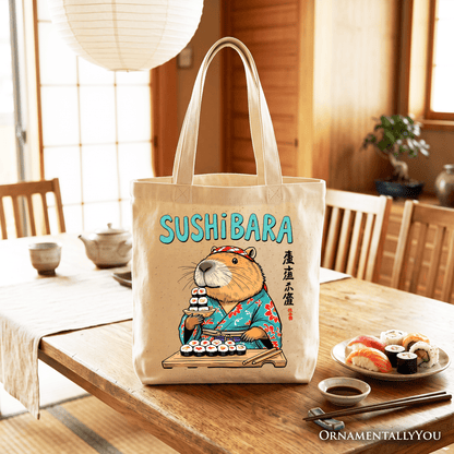 Sushibara Capybara Tote Bag, Funny Sushi Animal Gift Shopper