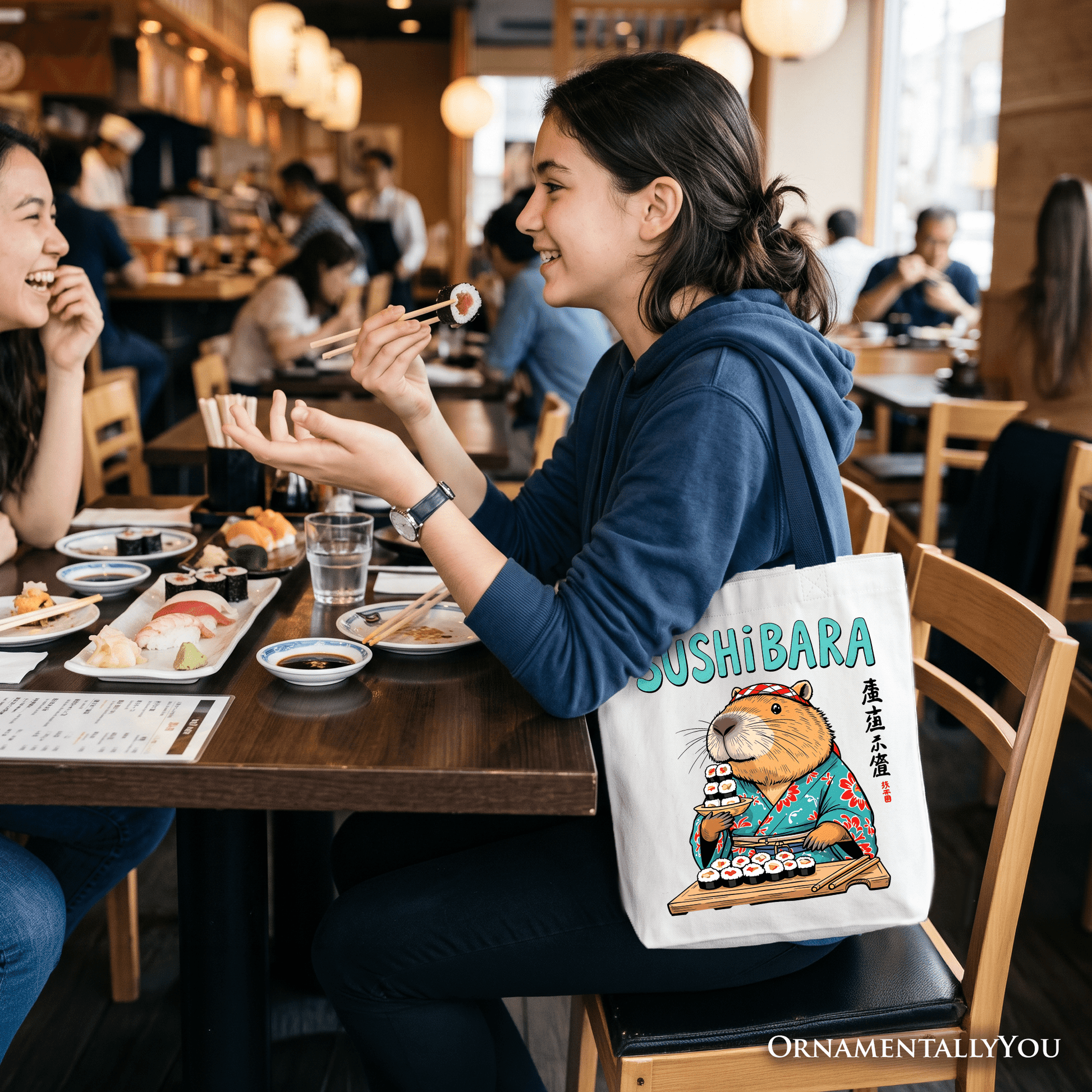 Sushibara Capybara Tote Bag, Funny Sushi Animal Gift Shopper