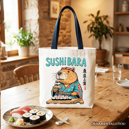 Sushibara Capybara Tote Bag, Funny Sushi Animal Gift Shopper