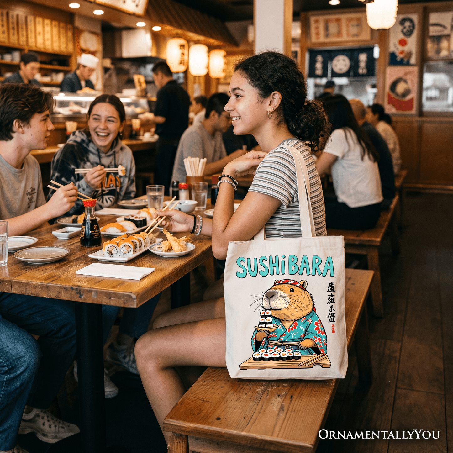 Sushibara Capybara Tote Bag, Funny Sushi Animal Gift Shopper