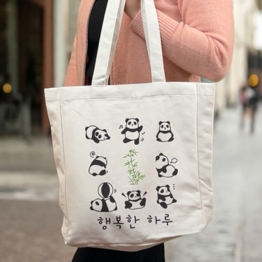 Sustainable Panda Tote Bag – Soft Flannel with Inner Pocket