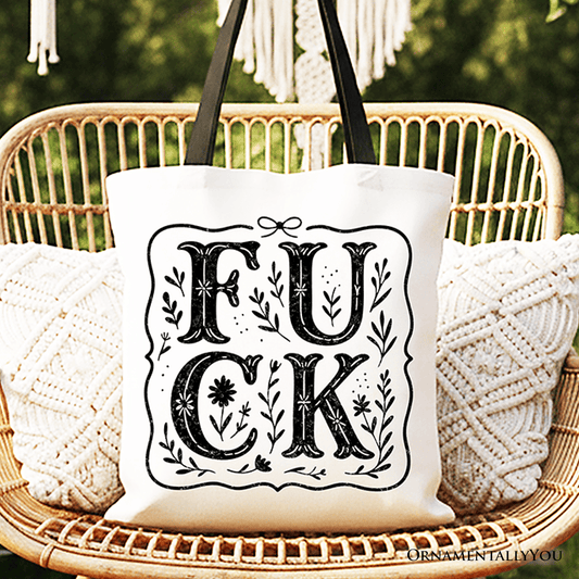 Sweary Wildflower Adult Humor Tote Bag, Western Boho Sassy Gift Shopper