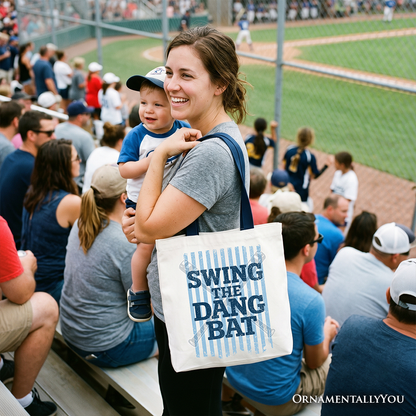 Swing The Dang Bat Softball Mama Tote Bag, Funny Sports Encouragement Gift Shopper