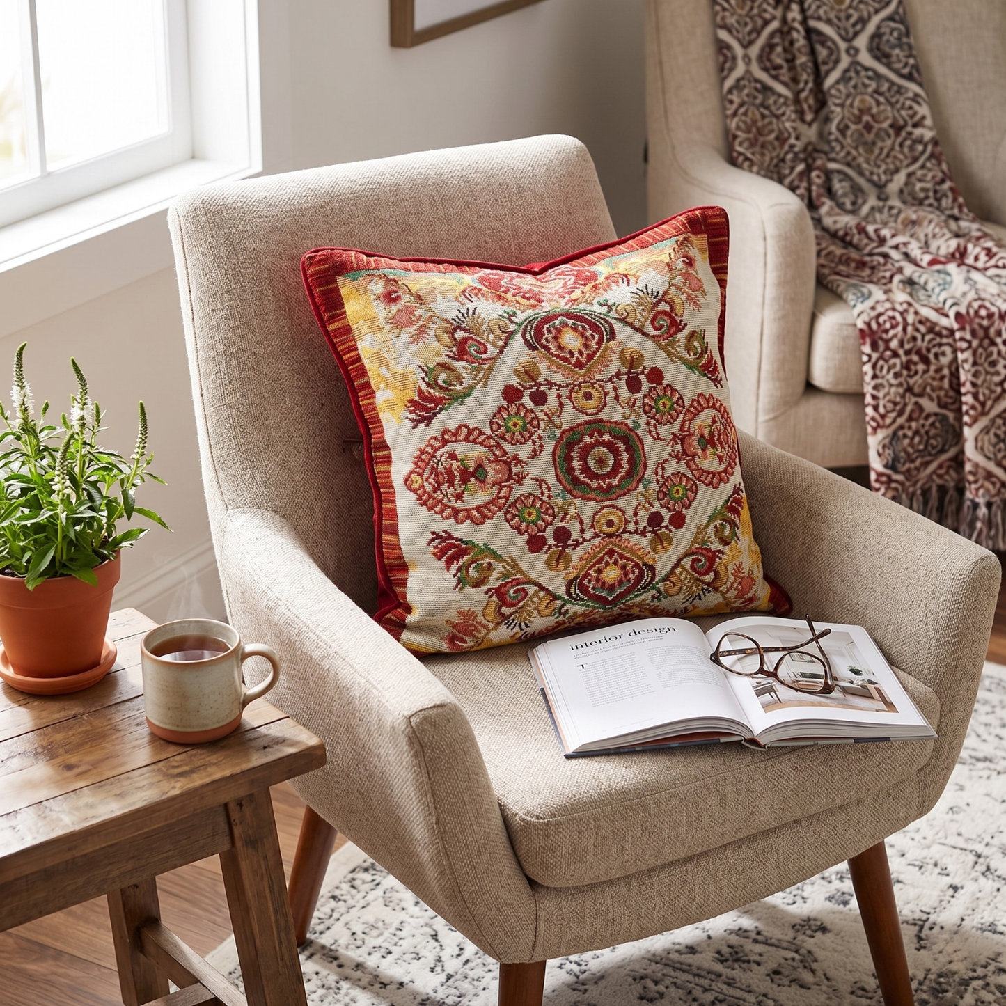Tache Elegant Burgundy Ornate Paisley Woven Tapestry Throw Pillow Cover (18194)