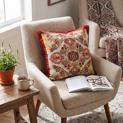 Tache Elegant Burgundy Ornate Paisley Woven Tapestry Throw Pillow Cover (18194)