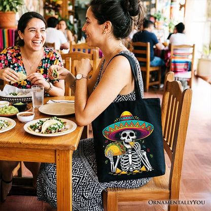 Taco Skeleton Cinco De Mayo Tote Bag, Funny Mexican Skull Sombrero Gift Shopper