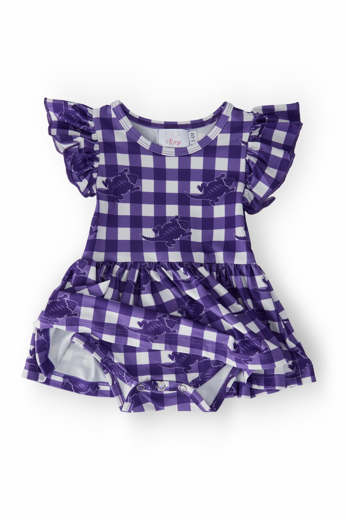 TCU Plaid Frog S/S Flutter Twirl Bodysuit