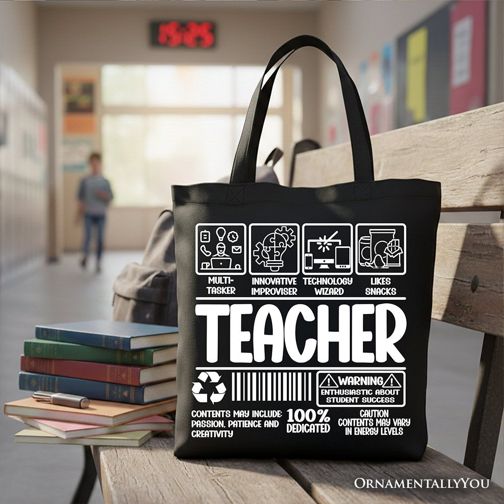 Teacher Label Tote Bag, Funny Barcode Gift Shopper for Dedicated Educators - Shaketea