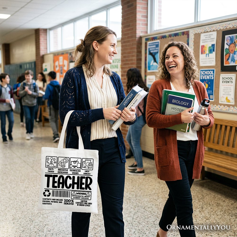 Teacher Label Tote Bag, Funny Barcode Gift Shopper for Dedicated Educators - Shaketea