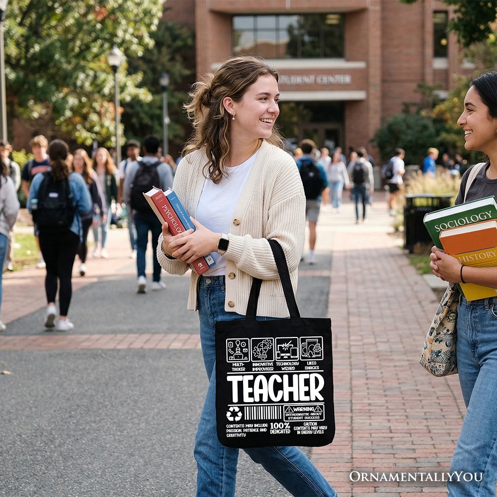Teacher Label Tote Bag, Funny Barcode Gift Shopper for Dedicated Educators - Shaketea