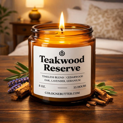 Teakwood Reserve - The Luxury Teakwood, Cedarwood & Lavender Scented Candle for Elegant Home Decor, Deep Relaxation | Cologne Butter