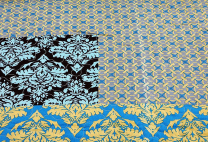 Tache Damask Ornate Baroque Teal Turquoise Blue Green Scalloped Quilt Set (SD-3300)