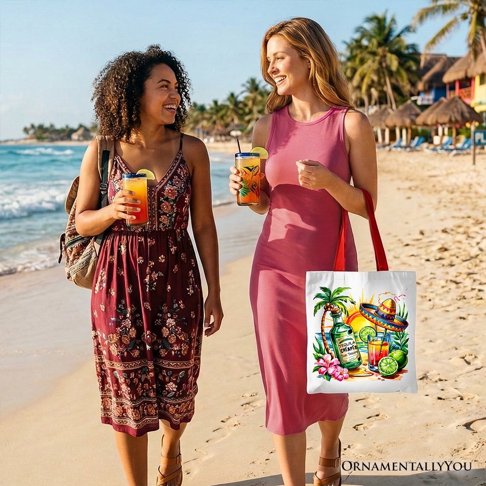 Tequila Cheaper Than Therapy Cinco De Mayo Tote Bag, Funny Beach Drink Gift Shopper