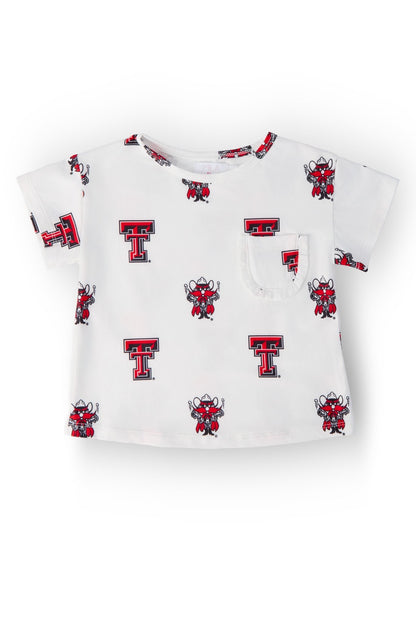 Texas Tech White Raider Red Ruffle Pocket Tee