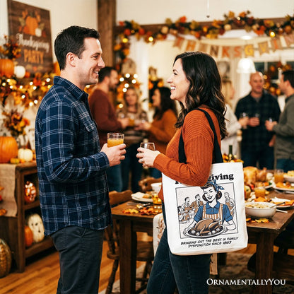 Thanksgiving Family Dysfunction Retro Tote Bag, Funny Holiday Humor Gift Shopper for Sarcastic Families - Shaketea