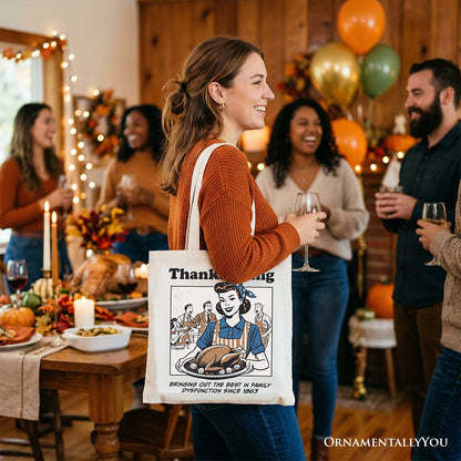 Thanksgiving Family Dysfunction Retro Tote Bag, Funny Holiday Humor Gift Shopper for Sarcastic Families - Shaketea