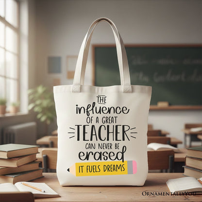 The Influence of a Great Teacher Canvas Tote Bag, Appreciation Gift Bag for Educators and Teacher
