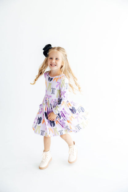 Tied with a Boo Lavender L/S Pocket Twirl Dress