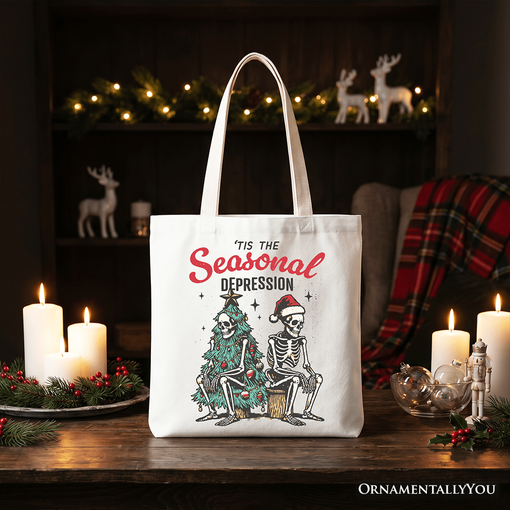 Tis the Seasonal Depression Tote Bag, Dark Humor Christmas Gift Shopper for Festive Mood Swingers