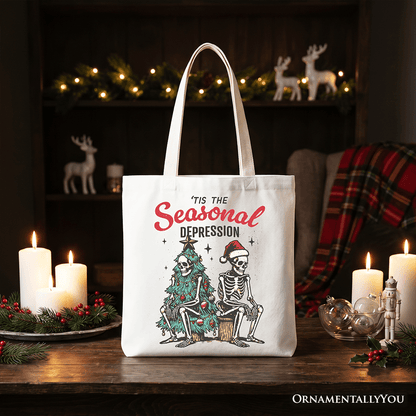 Tis the Seasonal Depression Tote Bag, Dark Humor Christmas Gift Shopper for Festive Mood Swingers
