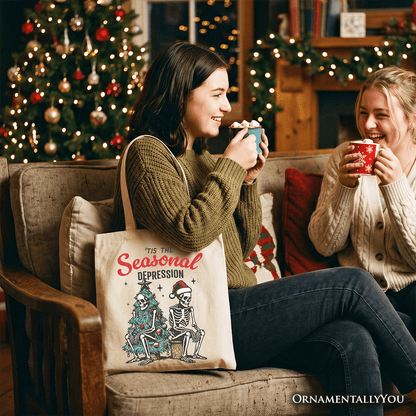 Tis the Seasonal Depression Tote Bag, Dark Humor Christmas Gift Shopper for Festive Mood Swingers