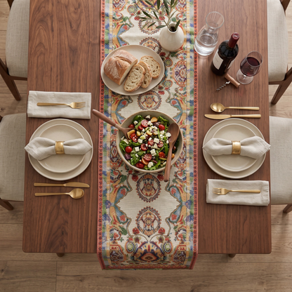 Tache Elegant Ivory Colorful Ornate Paisley Woven Tapestry Table Runner (18193)