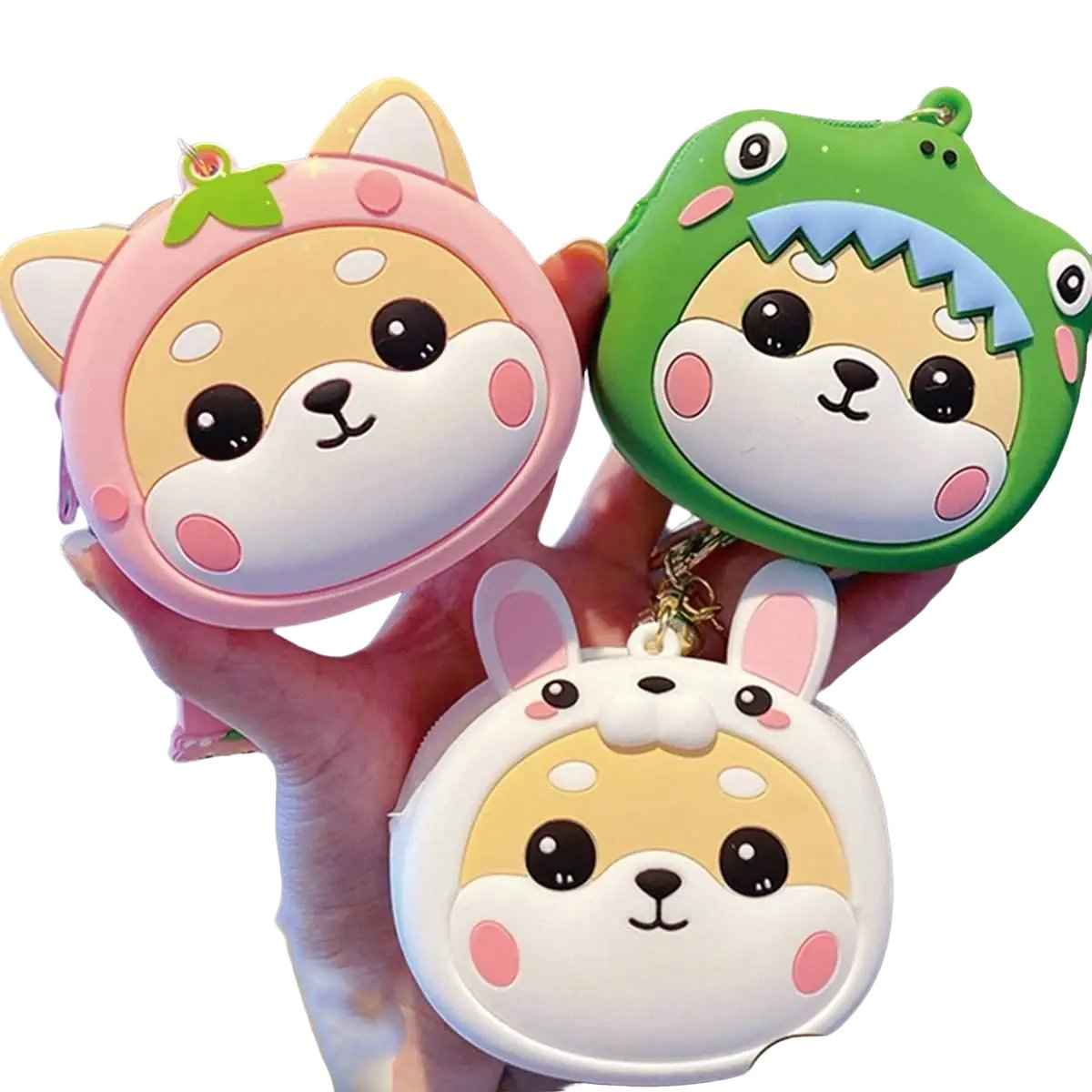 Trendy Shiba Inu Coin Pouch with Keyring and Zipper Closure