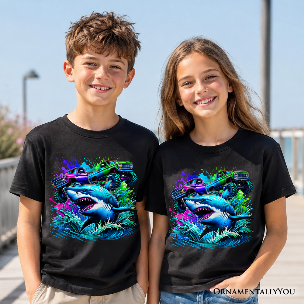 Trucks Shark Kids T-Shirt, Cool Ocean Animal Tee for Youth Boys