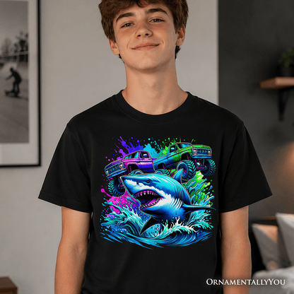 Trucks Shark Kids T-Shirt, Cool Ocean Animal Tee for Youth Boys