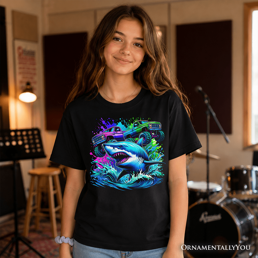 Trucks Shark Kids T-Shirt, Cool Ocean Animal Tee for Youth Boys