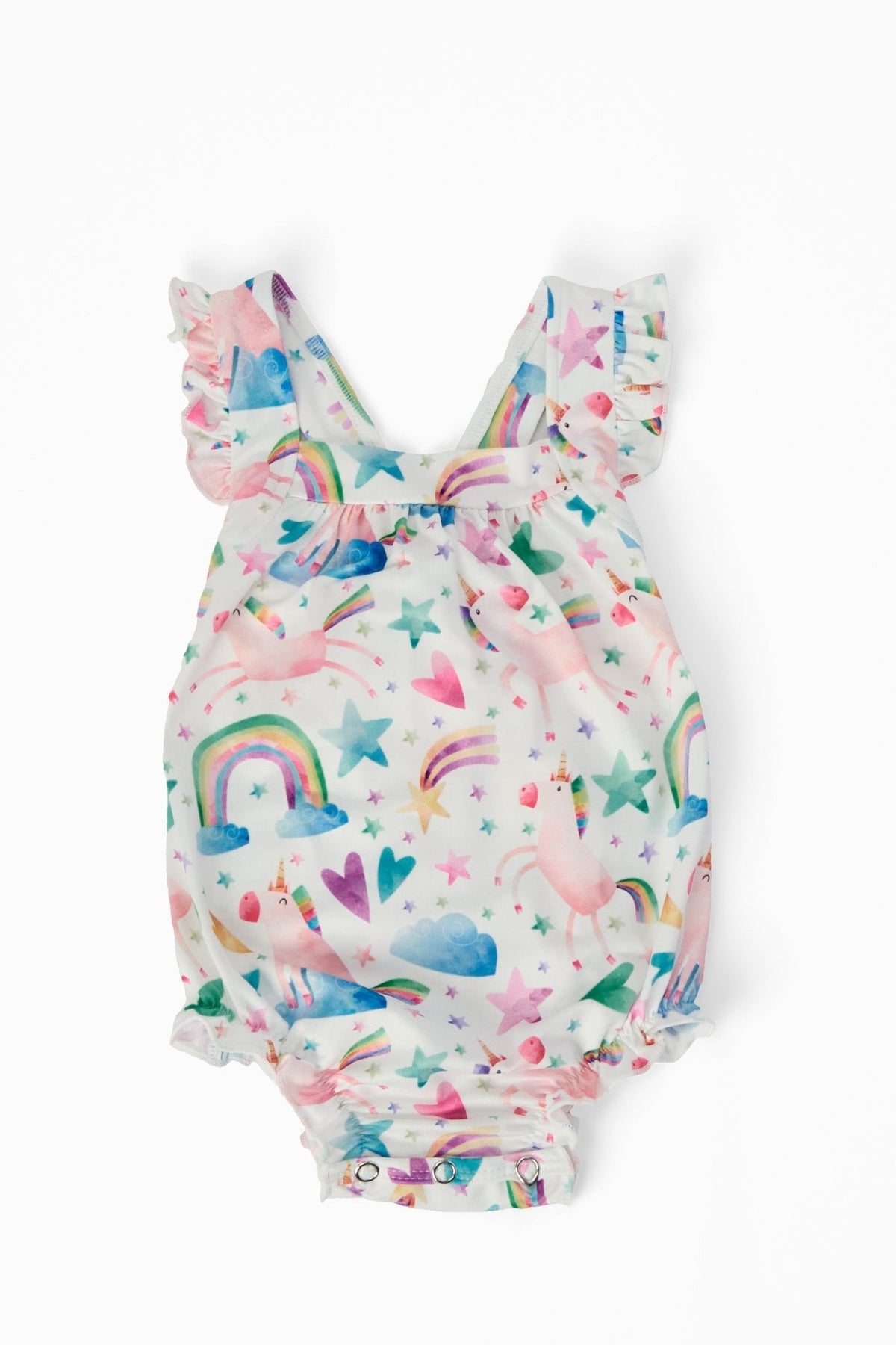 Unicorn Kisses Ruffle Cross Back Romper