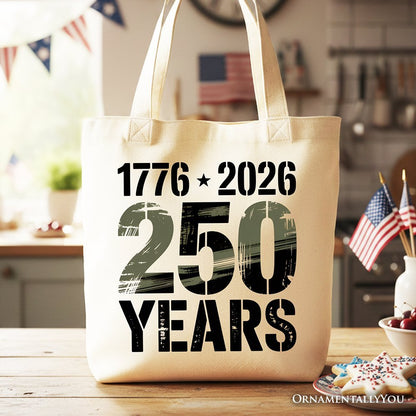 USA 250 Years Anniversary Tote Bag, 4th of July Patriotic 1776–2026 Gift Shopper