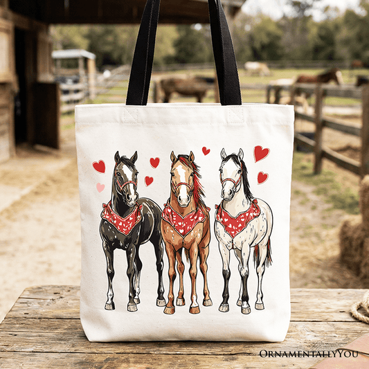 Valentine Horses Western Tote Bag, Cute Country Lover Gift Shopper