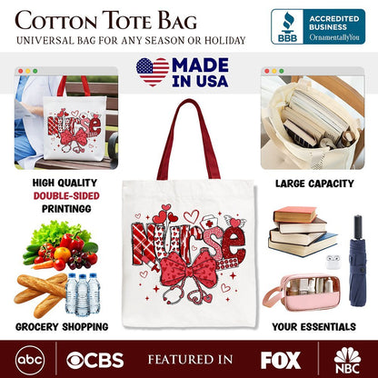 Valentine Nurse Coquette Bow Canvas Tote Bag, Cupid Favorite Nurse Work Shopper