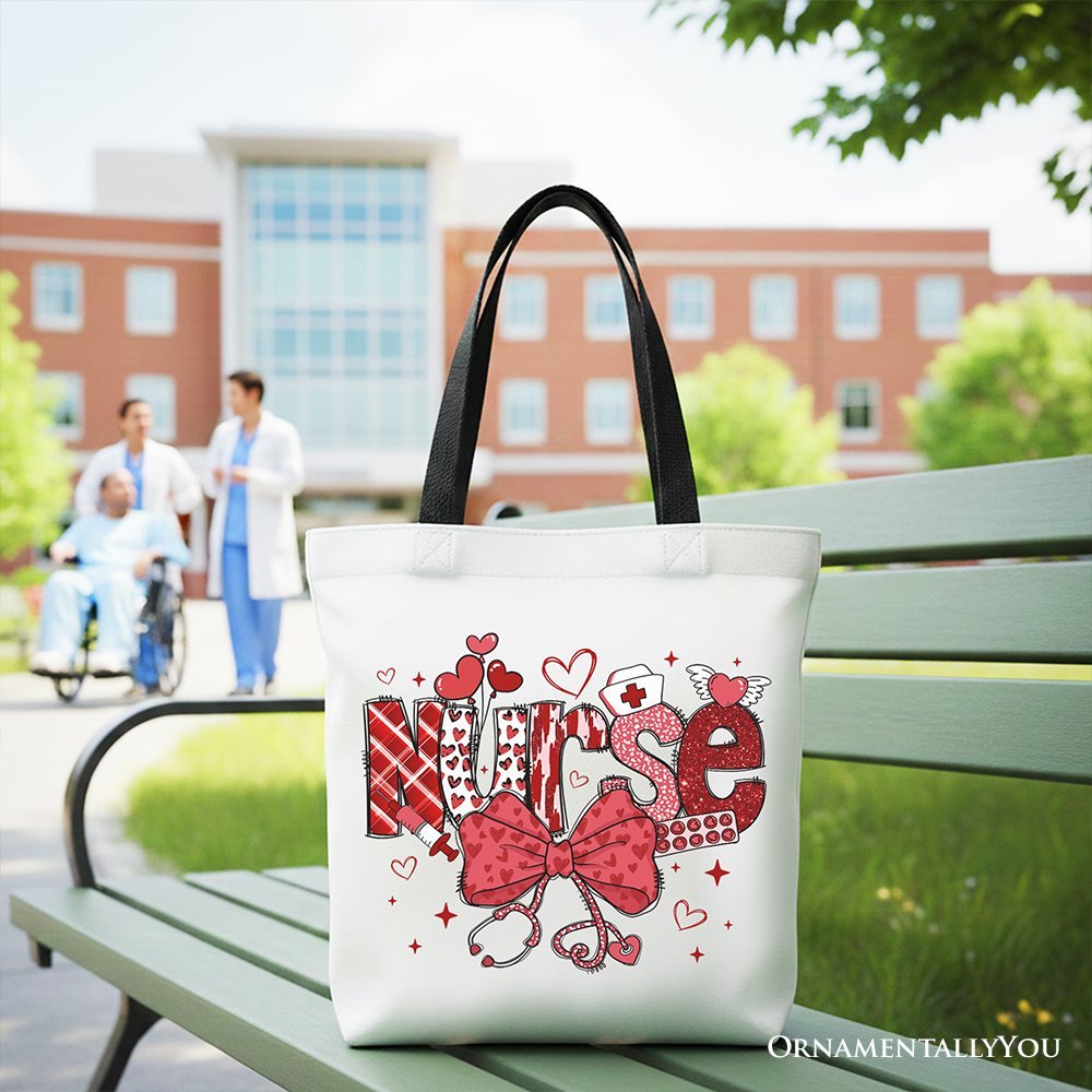 Valentine Nurse Coquette Bow Canvas Tote Bag, Cupid Favorite Nurse Work Shopper