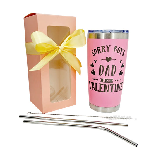 Valentine Tumbler Gift for Daughter, Dad is My Valentine, 20 oz Pink Tumbler