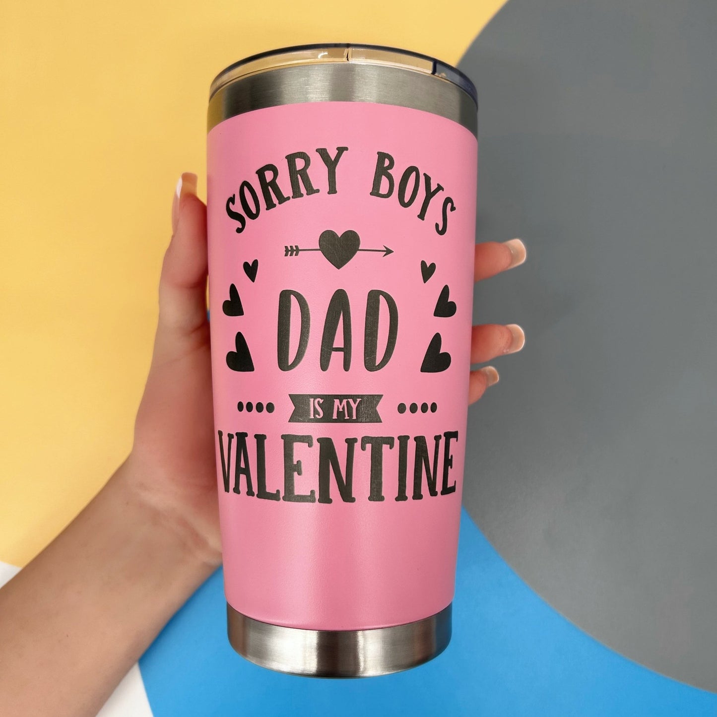 Valentine Tumbler Gift for Daughter, Dad is My Valentine, 20 oz Pink Tumbler