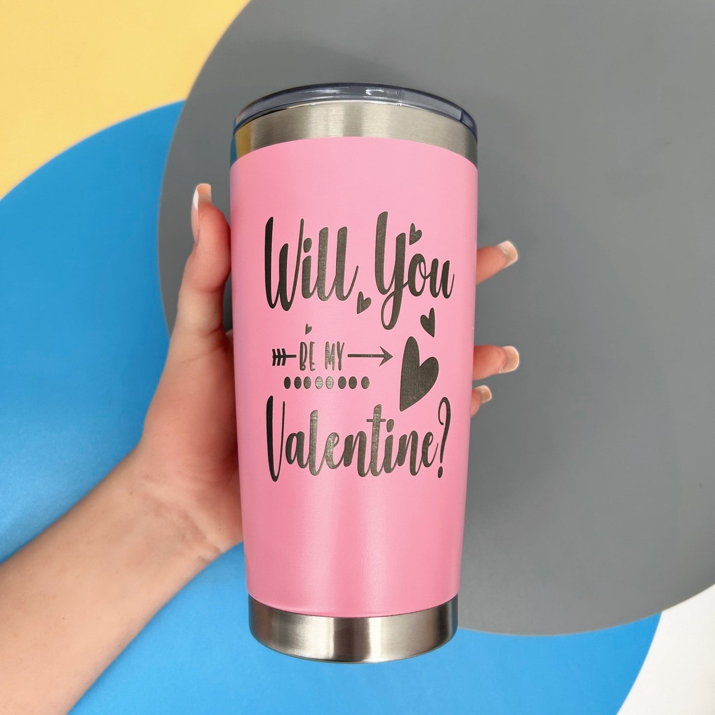 Valentine's Day Tumbler, Will You be My Valentine, Pink, Gift for Her