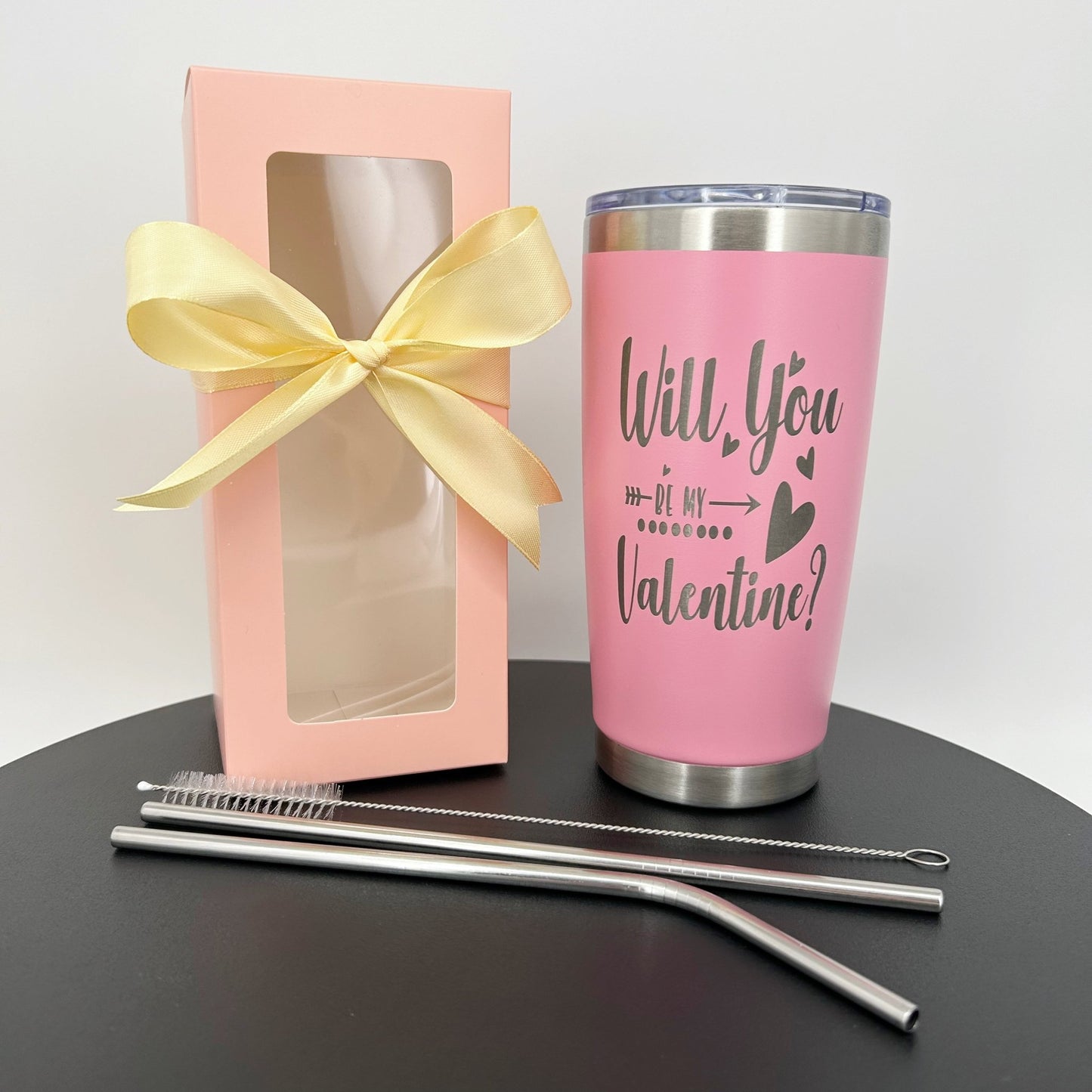 Valentine's Day Tumbler, Will You be My Valentine, Pink, Gift for Her