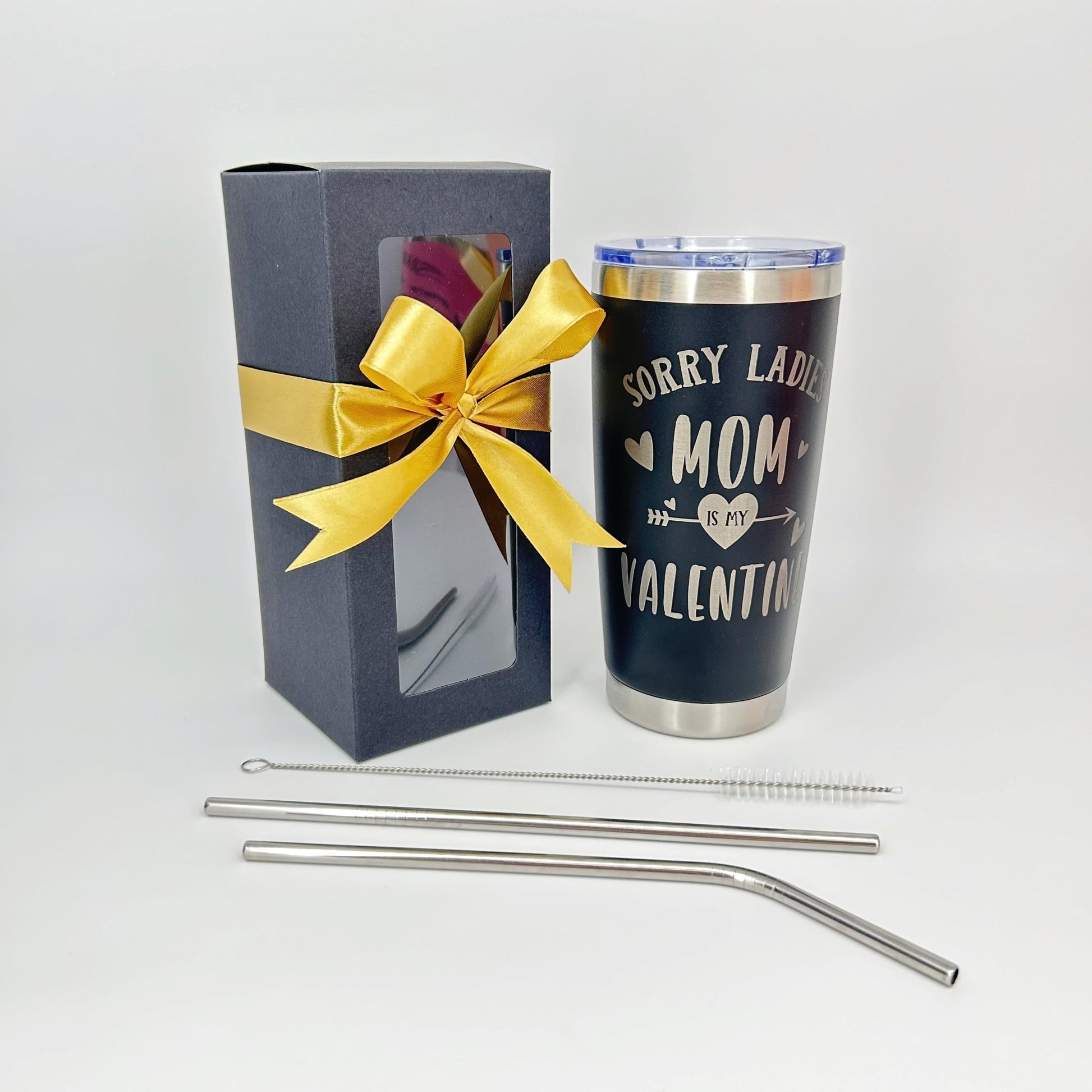 Valentines Gift for Son - Mom is My Valentine - 20oz Stainless Steel Insulated Tumbler with Gift Box Straws, Drinkware Flask - Bottled, Mug