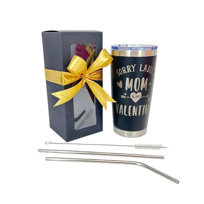 Valentines Gift for Son - Mom is My Valentine - 20oz Stainless Steel Insulated Tumbler with Gift Box Straws, Drinkware Flask - Bottled, Mug